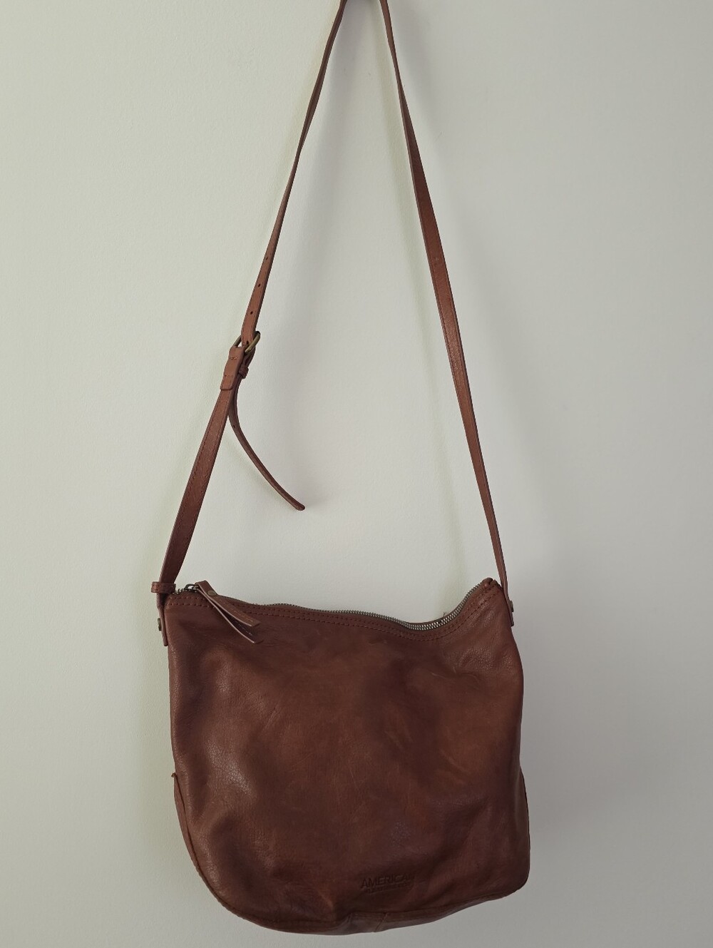 American Leather Co Crossbody Bag Leather Brown Boho Minimalist Western - Picture 2 of 11